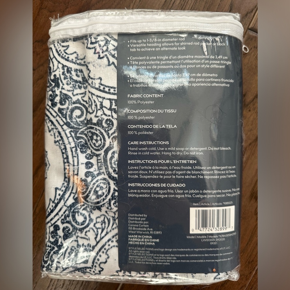 NEW in box Style Selections blue & white blackout curtain one panel 42in x 84in